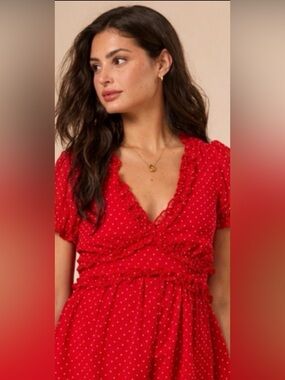 ALTAR’D STATE Red Polka Dot Ruffle Romper Size M NWOT Flowy V-Neck